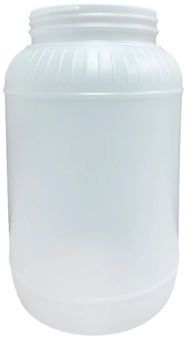 1-Gallon Round Jar in natural HDPE with a 110 mm PANO wide-mouth threaded neck and ribbed shoulder